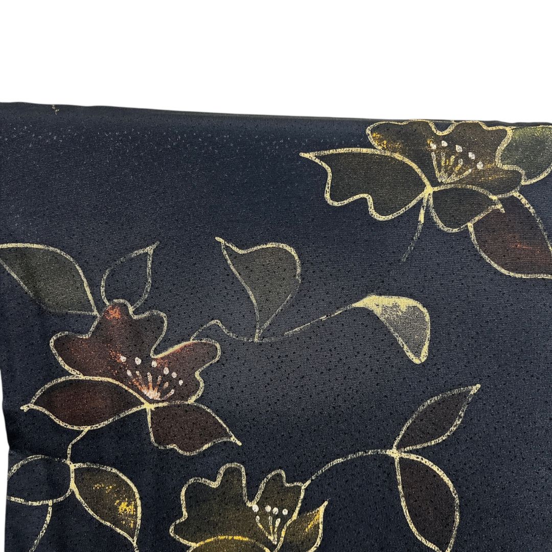 小紋 花模様 リーフ 黒地 お洒落 モード 着物 114b d ms - メルカリ