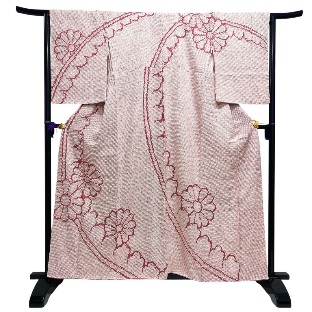 訪問着 総絞り 菊花 円弧 鹿の子 花紗綾形地紋 着物 114b d ms 【公式