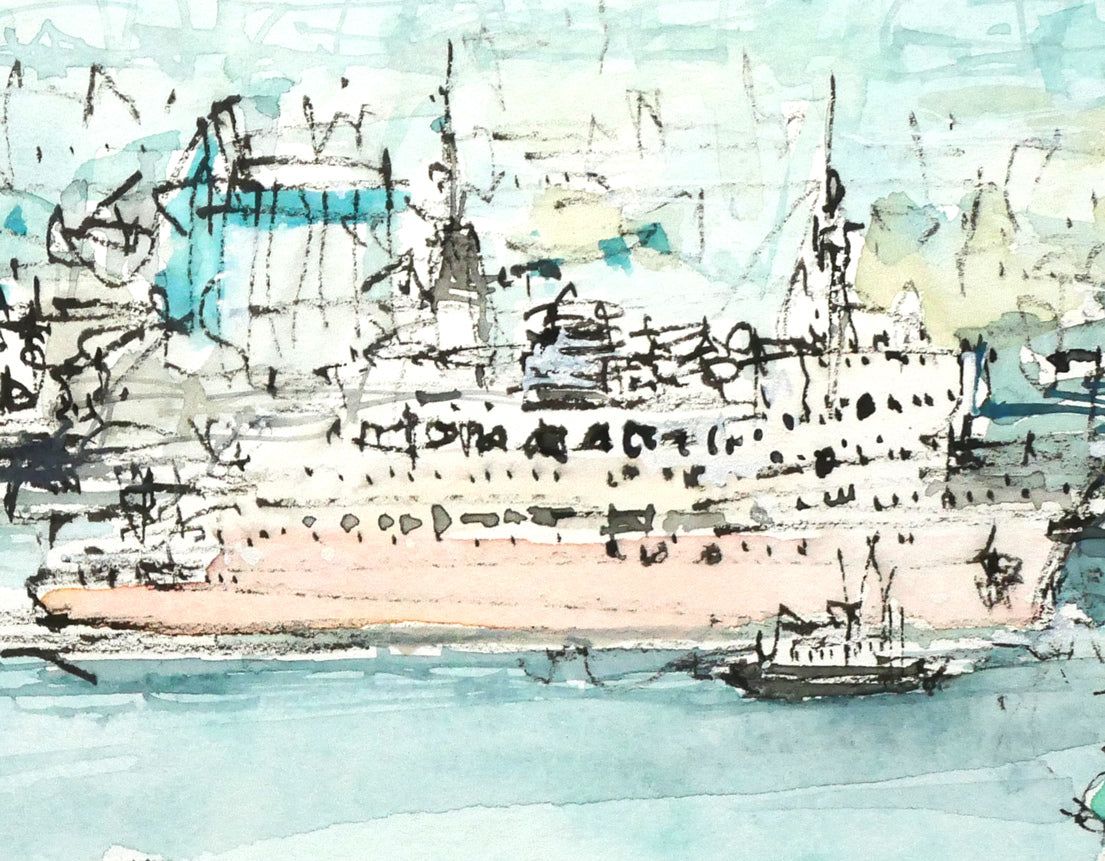 小田切 訓 水彩画 小田切 訓「海峡の町（函館）」水彩画・5号 全国百貨店個展多数 「一枚