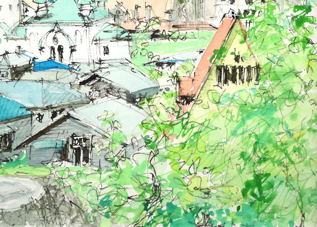 小田切 訓「海峡の町（函館）」水彩画・5号 全国百貨店個展多数 「一枚