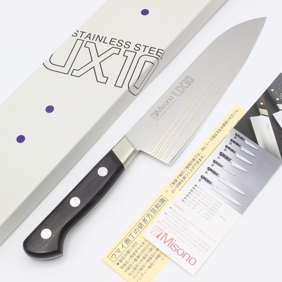 新品】ミソノ UX10 三徳包丁 No.781 九寸 鍔付柄 刃渡り約180mm 洋包丁