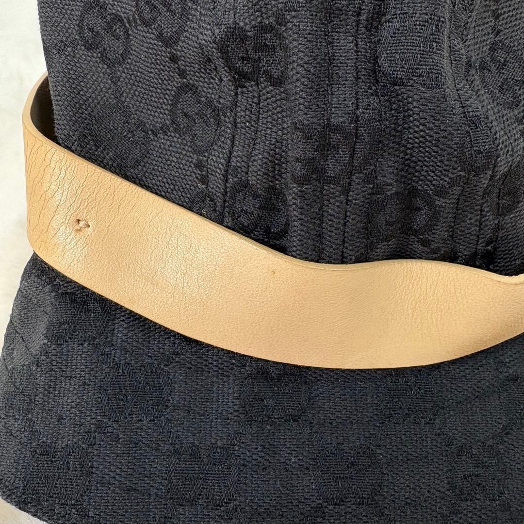 GUCCI グッチ GG総柄 レザーリボン キャンバス バケットハット 帽子