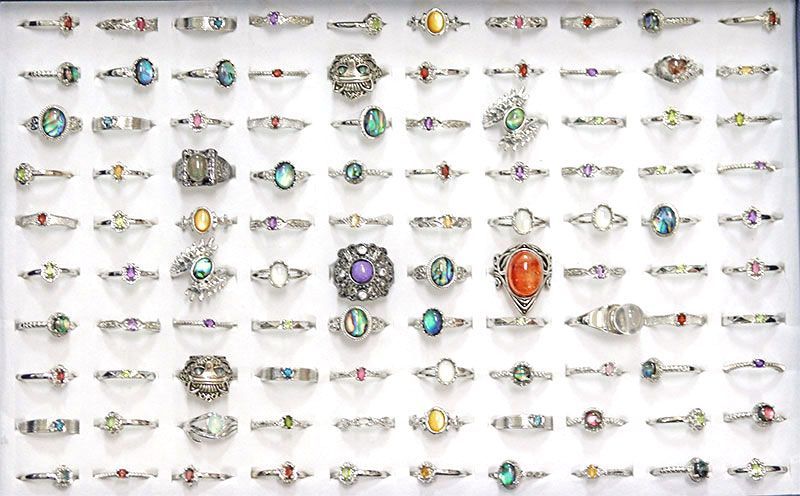 R374-42〕お買い得 天然石 箱売り リング 100個 指輪 フリーサイズ