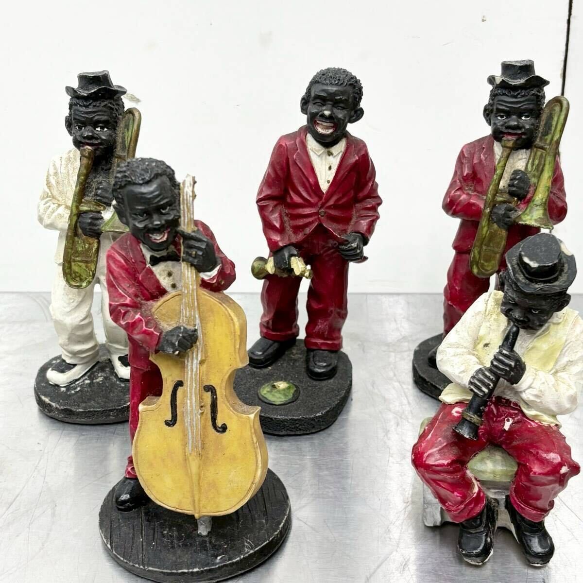 黒人 JAZZBAND 人形 フィギュア 樹脂製 9体セット アンティーク雑貨