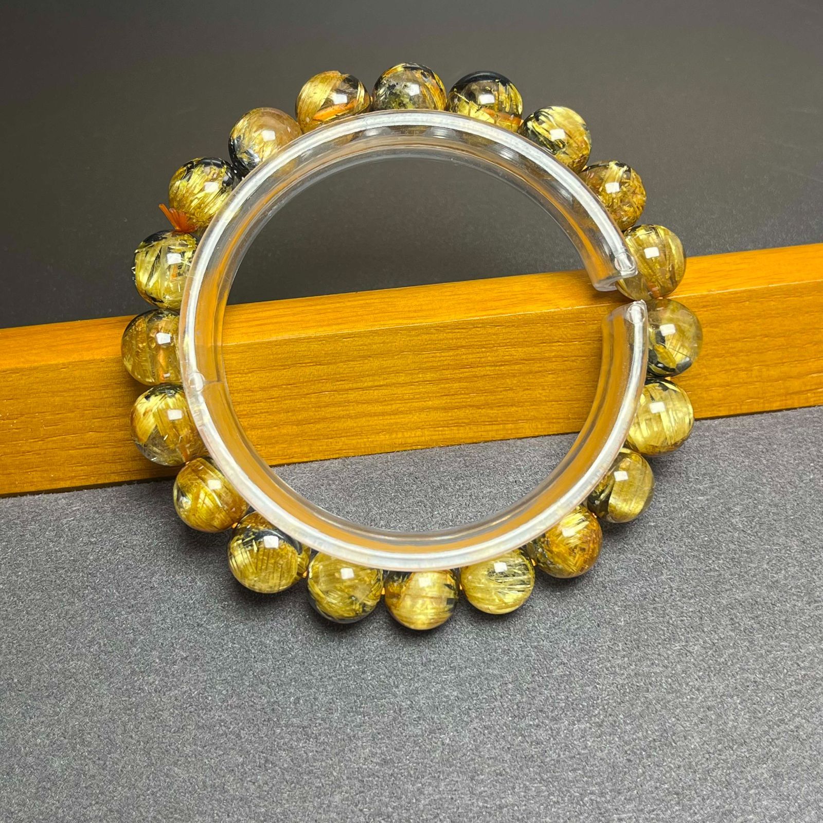 【開運・金運】高級 太陽花 タイチンルチル 13.8-14.7mm ブレスレット 絶賛 EU製☆太陽花タイチンルチル☆黄金針水晶 金運 開運 ゴールド