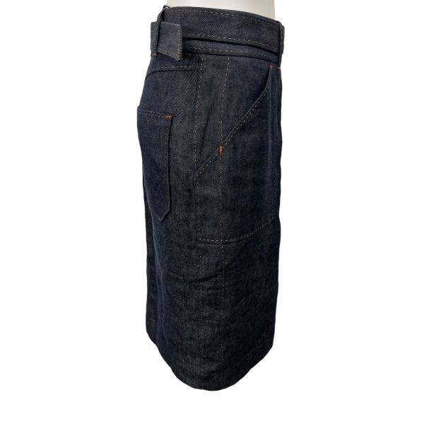 ○□ エルメス HERMES デニムスカート タイトスカート ミモレ丈