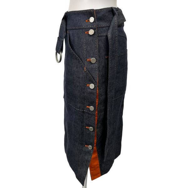 ○□ エルメス HERMES デニムスカート タイトスカート ミモレ丈