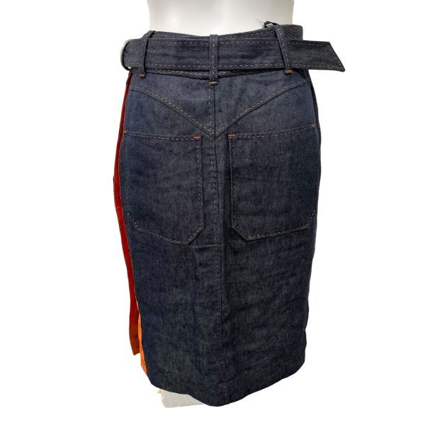 ○□ エルメス HERMES デニムスカート タイトスカート ミモレ丈