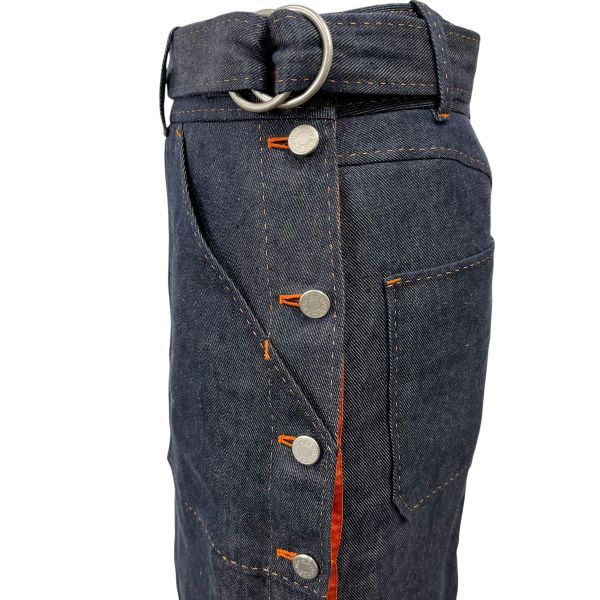 ○□ エルメス HERMES デニムスカート タイトスカート ミモレ丈