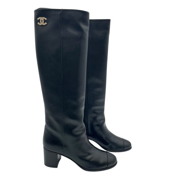 ○□ 美品 シャネル CHANEL ロングブーツ ココマーク【CCマーク 
