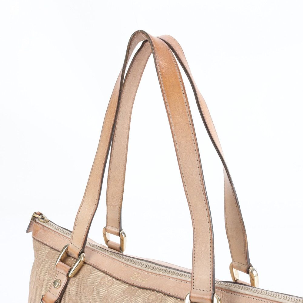 美品 グッチ GG キャンバス アビー 141470 レザー トート バッグ