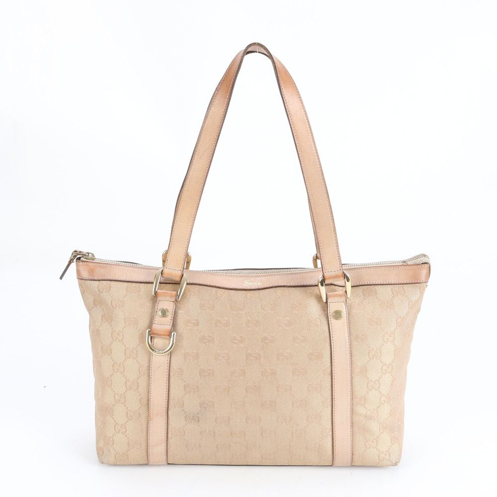 GUCCI グッチGGキャンバス レザー 本革トート バッグ　ゴールド金具 GUCCI グッチGGキャンバス レザー 本革トート バッグ ゴールド金具