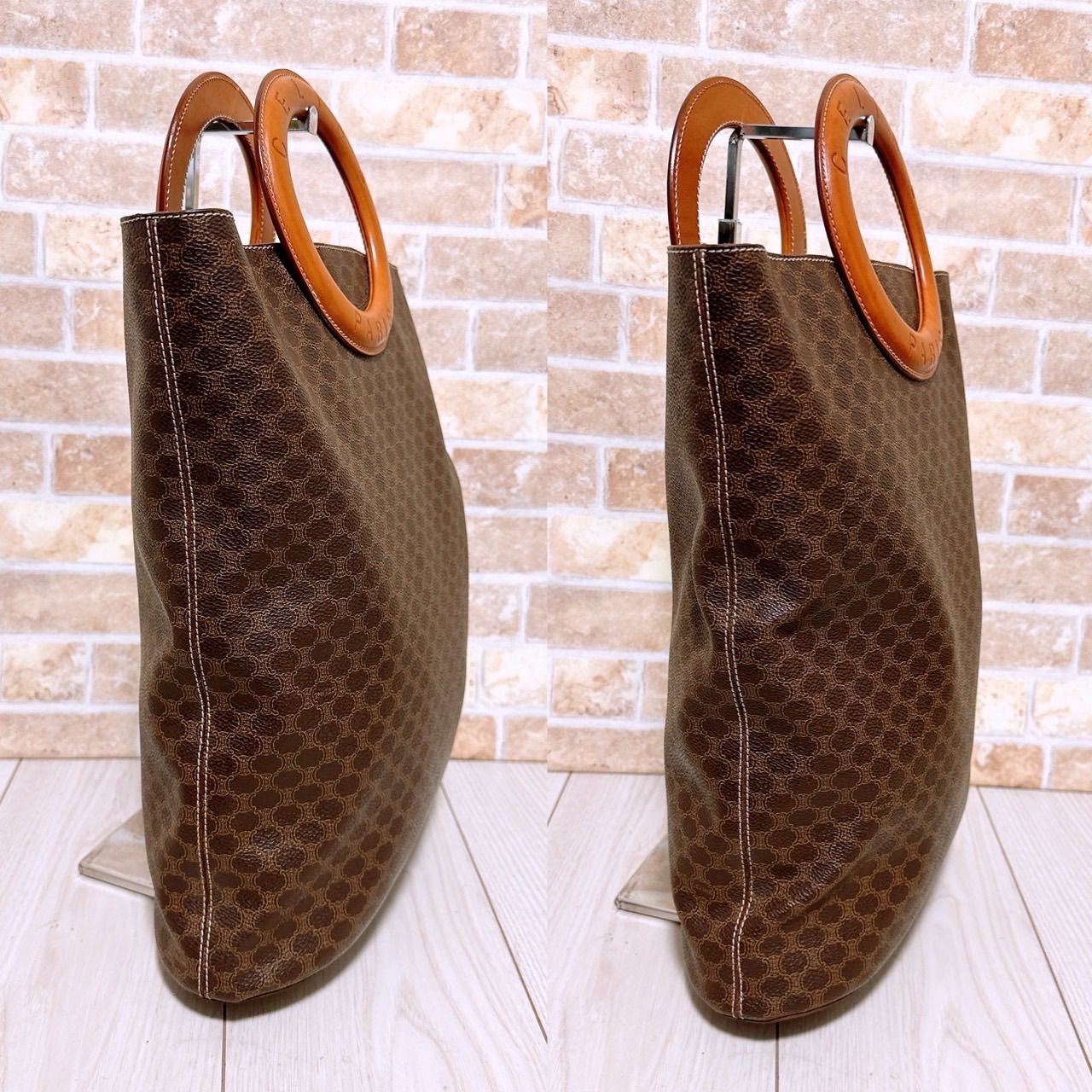 【CELINE】ボディバッグ　マカダム柄　PVC サークルロゴ金具. 美品) CELINE(セリーヌ)トートバッグ PVC マカダム柄 サークルロゴ