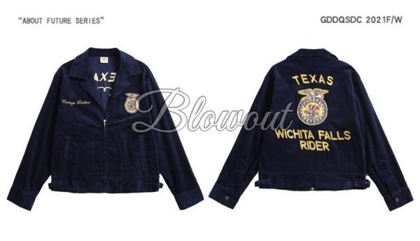 FFA 刺繍コーデュロイ ジャケット バーンジャケット ネイビー S〜2XL