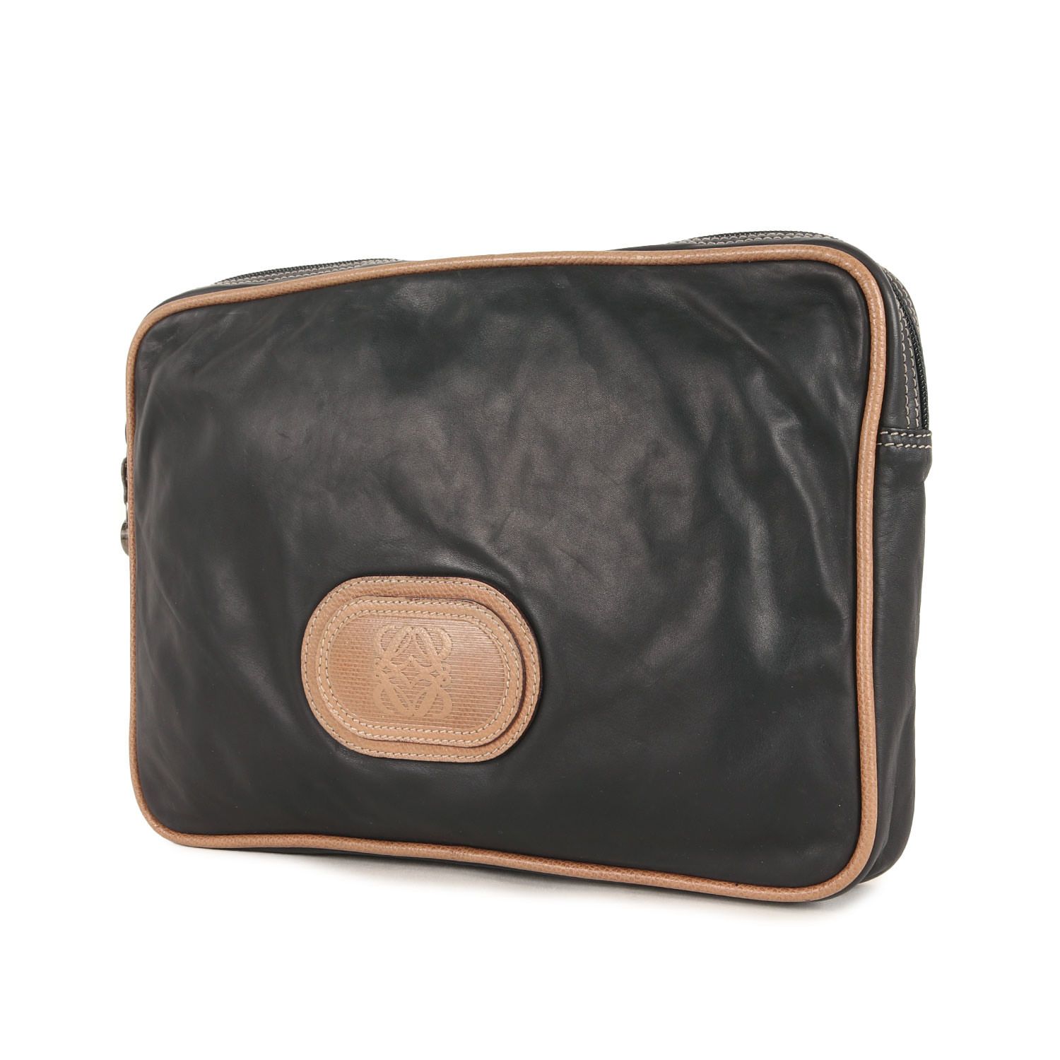 LOEWE ロエベ アナグラム パッチ 刺繍 レザー クラッチバッグ