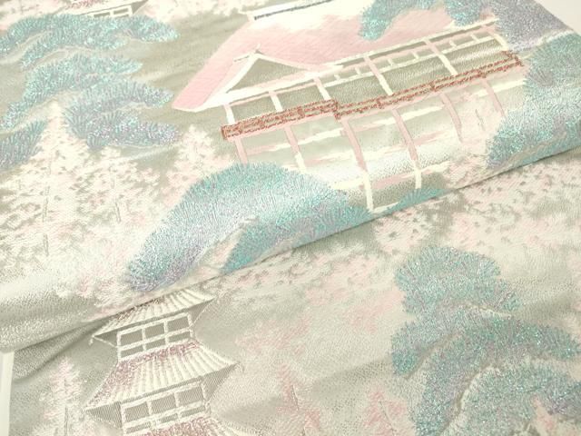 正絹プラチナ袋帯 平和屋着物▽六通柄袋帯 プラチナ箔九百錦 名所清水寺 正絹 逸品