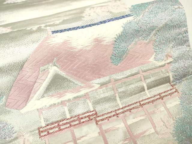 平和屋着物▽六通柄袋帯 プラチナ箔九百錦 名所清水寺 正絹 逸品