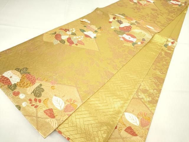 平和屋着物▽佐賀錦 六通柄袋帯 唐織 吉祥花文 金糸 正絹 逸品