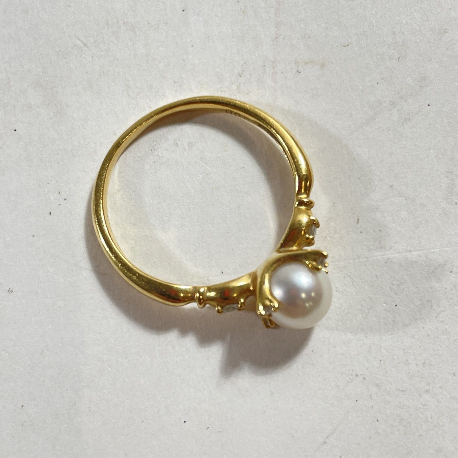 k18 刻印 真珠リング ☆ K18刻印 18金 ゴールド パール飾り付きデザインリング 指輪 13号