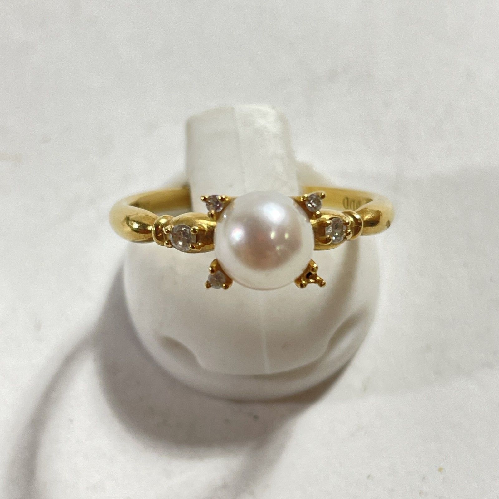 k18 刻印 真珠リング ☆ K18刻印 18金 ゴールド パール飾り付きデザインリング 指輪 13号