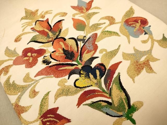 平和屋着物○爪掻き本綴れ 八寸名古屋帯 更紗花唐草文