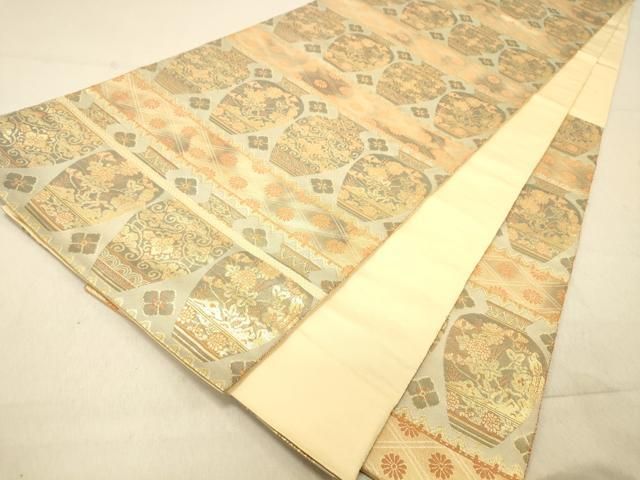 平和屋着物◎西陣 服部織物謹製 六通柄袋帯 こはく錦 横段陶器花文