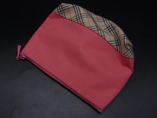 □美品□ BURBERRY バーバリー ナイロンキャンバス チェック柄 ポーチ
