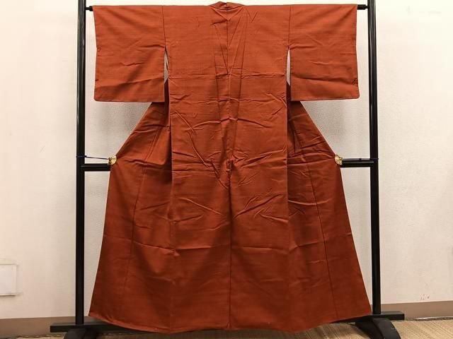 平和屋着物□虹色創家 本郷大田子 紬 色無地 赤錆色 正絹 逸品