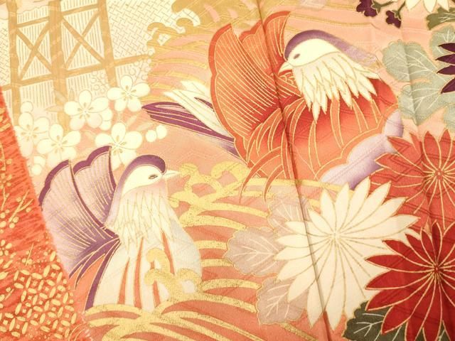 平和屋着物○豪華振袖 草花文 暈し染め 金彩 鈴乃屋扱い 正絹 逸品