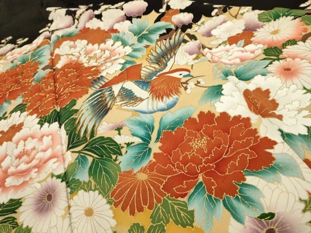 平和屋着物○豪華色留袖 駒刺繍 色紙鳳凰花文 金銀彩 正絹