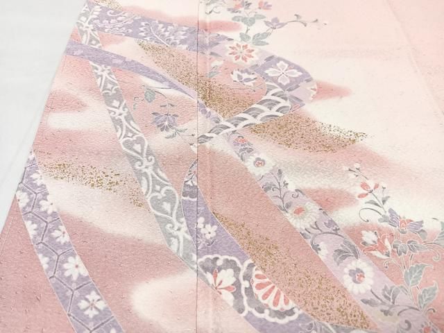 平和屋着物○訪問着 鬘帯御所車花文 暈し染め 金彩 正絹 逸品 AABD6343cs