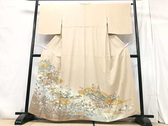 平和屋着物○豪華色留袖 友禅 作家物 御所車花文 金彩 正絹 逸品