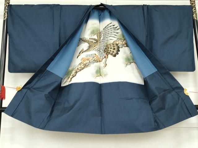 平和屋着物○男性 本場大島紬 アンサンブル 100亀甲 総詰め 羽裏：鷹