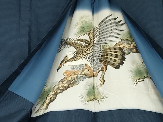 平和屋着物○男性 本場大島紬 アンサンブル 100亀甲 総詰め 羽裏：鷹