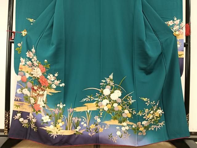 平和屋着物○豪華振袖 御所車花文 暈し染め 金彩 正絹 逸品 AABD0718fy