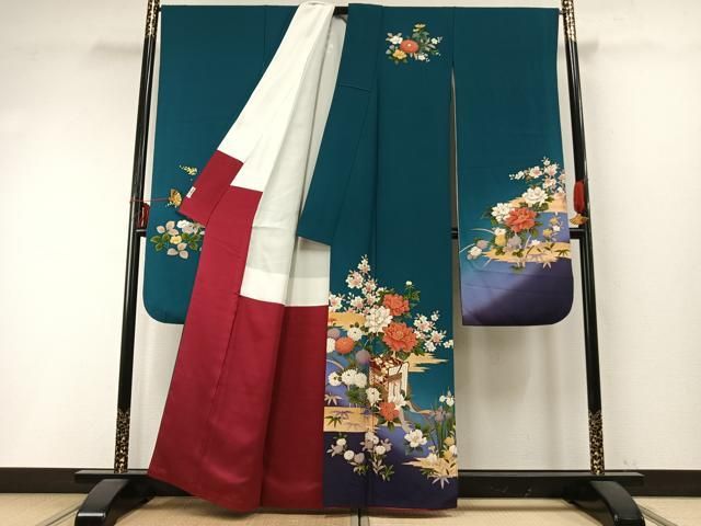 平和屋着物●豪華振袖　御所車花文　暈し染め　金彩　正絹　逸品　AABD0718fy 平和屋着物○豪華振袖 御所車花文 暈し染め 金彩 正絹 逸品 AABD0718fy