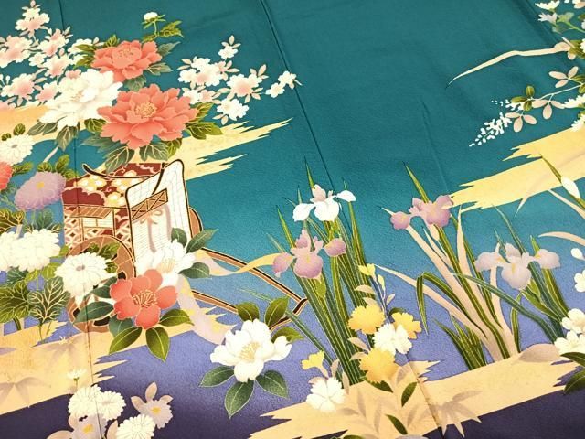平和屋着物○豪華振袖 御所車花文 暈し染め 金彩 正絹 逸品 AABD0718fy