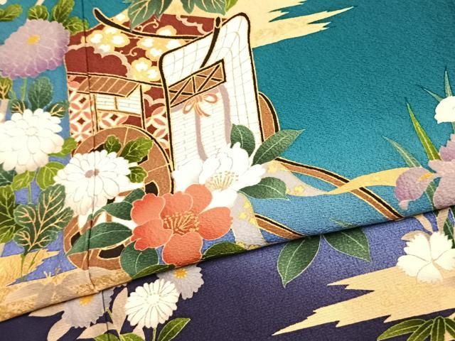 平和屋着物○豪華振袖 御所車花文 暈し染め 金彩 正絹 逸品 AABD0718fy