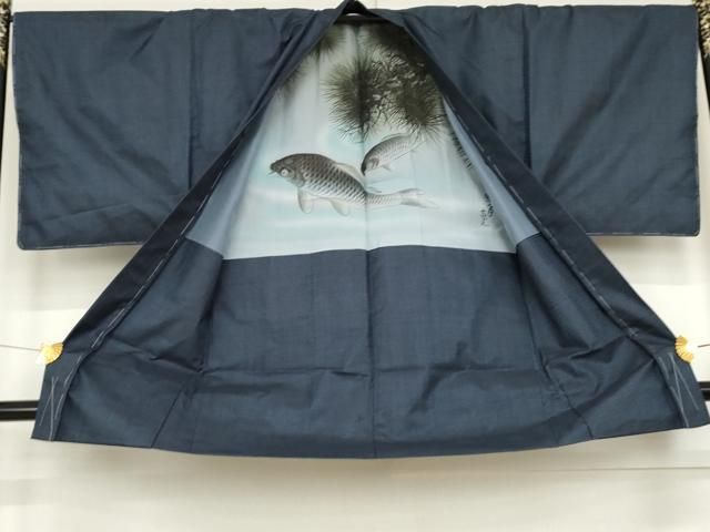 平和屋着物○男性 本場大島紬 アンサンブル 100亀甲 総詰め 羽裏：鯉