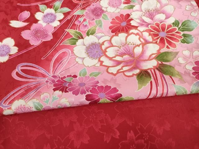 平和屋着物○小振袖 二尺袖 舞花文 暈し染め 金彩 洗える着物