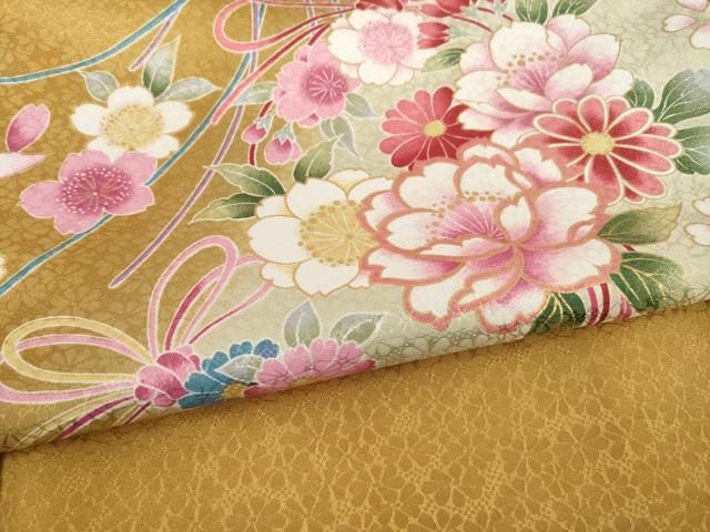 平和屋着物○小振袖 二尺袖 花束文 暈し染め 金彩 洗える着物