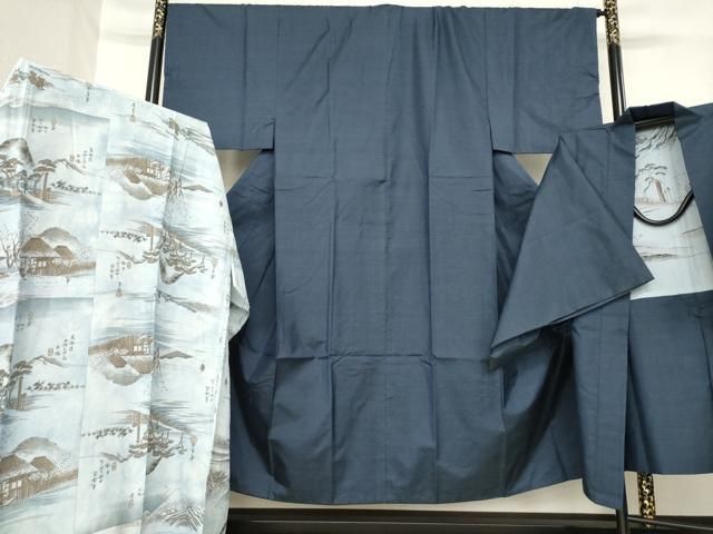 平和屋着物 男性 本場大島紬 アンサンブル 長襦袢 袷 セット 変わり格子 正絹 ck