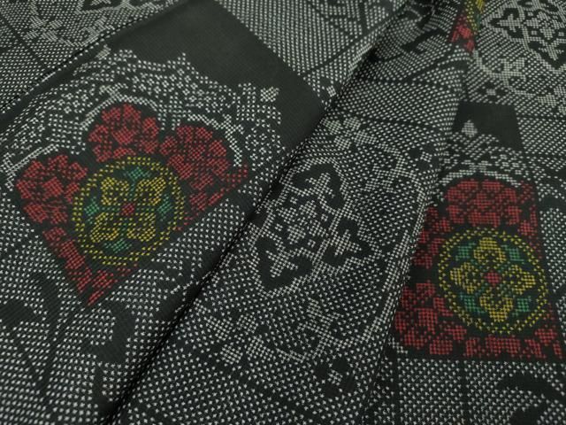 平和屋着物○本場大島紬 7マルキ 色紙重ね花文 正絹 逸品 DABA1098ps