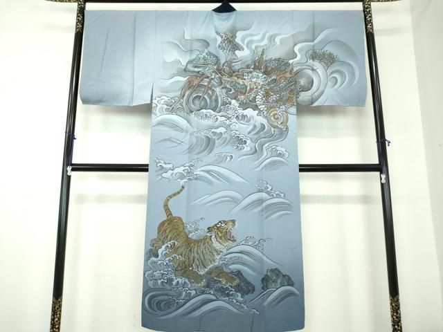 平和屋着物●男性　長襦袢　袷　手描き　笹竹文　金彩　正絹　逸品　CAAZ3641yc 平和屋着物○男性 長襦袢 袷 手描き 笹竹文 金彩 正絹 逸品 CAAZ3641yc