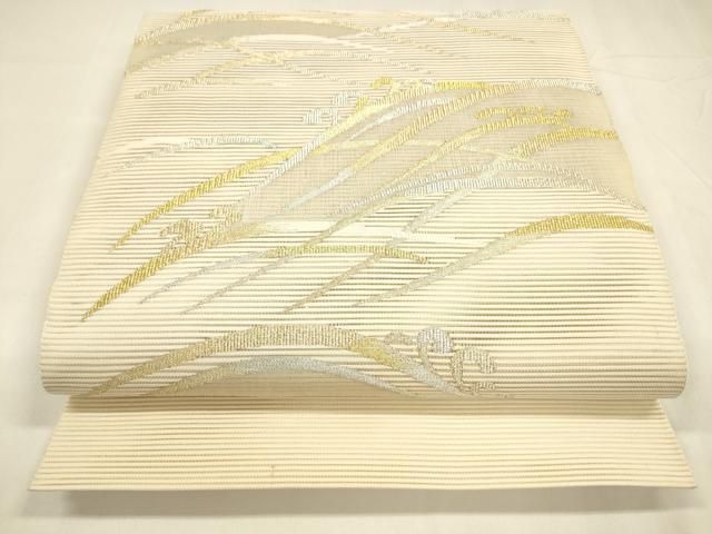 袋帯 絽綴れ 絹 お仕立て上がり オフホワイト 流水 お太鼓柄 新品 夏帯