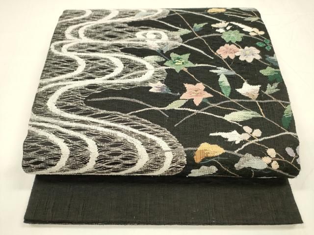 平和屋着物●つけ帯　生紬　草花丸文　金銀糸　正絹　逸品　CABA0967hy 平和屋着物○つけ帯 生紬 草花丸文 金銀糸 正絹 逸品 CABA0967hy 平和