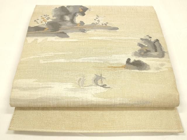 平和屋着物●つけ帯　紬地　草花斜線文　黒地　金糸　正絹　逸品　DAAZ0257ps 平和屋着物○つけ帯 紬地 草花斜線文 黒地 金糸 正絹 逸品 DAAZ0257ps