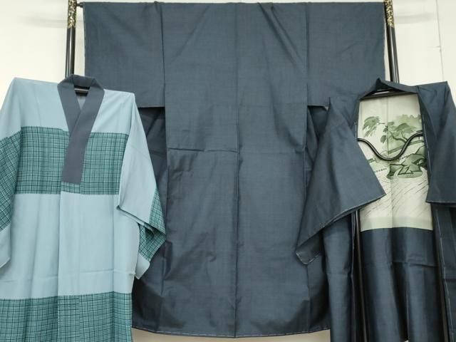 平和屋着物●男性　本場大島紬　アンサンブル　長襦袢(袷)セット　100亀甲　総詰め　正絹　逸品　AABD6361cs 平和屋着物○男性 本場大島紬 アンサンブル 長襦袢(袷)セット 100亀甲