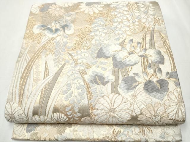 平和屋着物○青々庵 六通柄袋帯 唐織 草花文 金糸 正絹 逸品