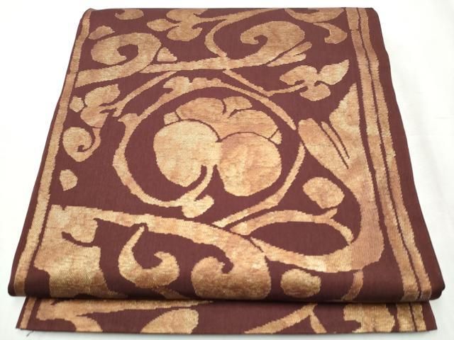 平和屋着物●洛風林　工芸帯地　六通柄　本袋帯　花唐草花文　金糸　正絹　逸品　CABA5039hy 平和屋着物○洛風林 工芸帯地 六通柄 本袋帯 花唐草